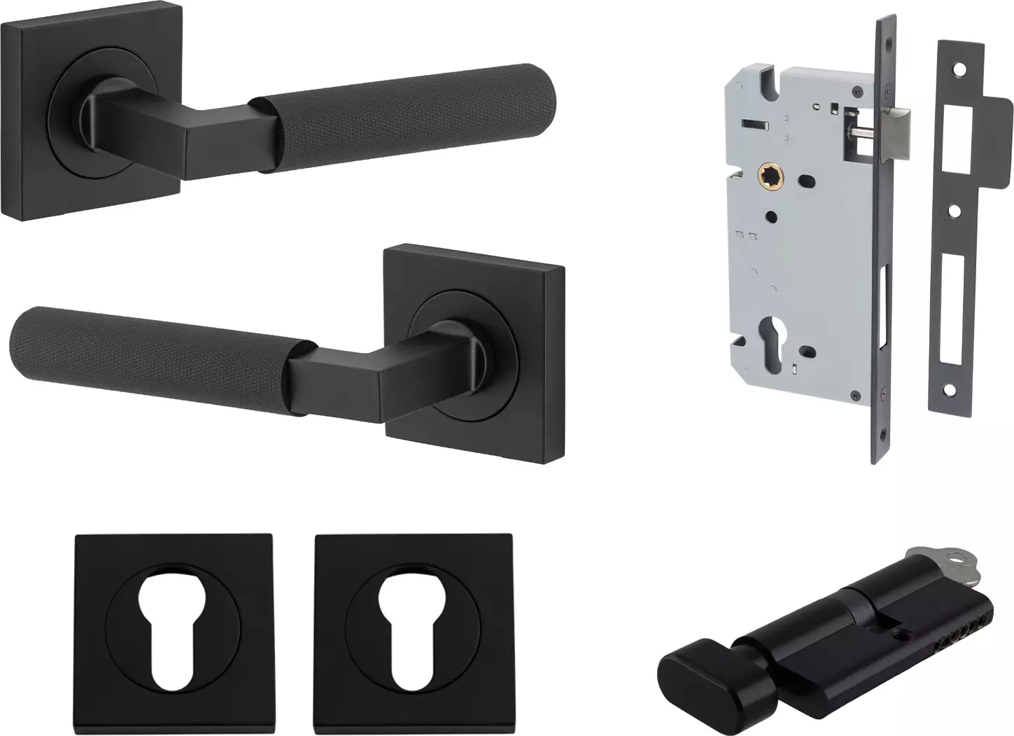 Brunswick Lever - Square Rose Entrance Set - Key / Turn - MB