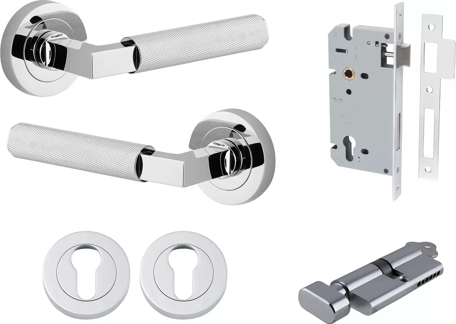 Brunswick Lever - Round Rose Entrance Set - Key / Turn - CP