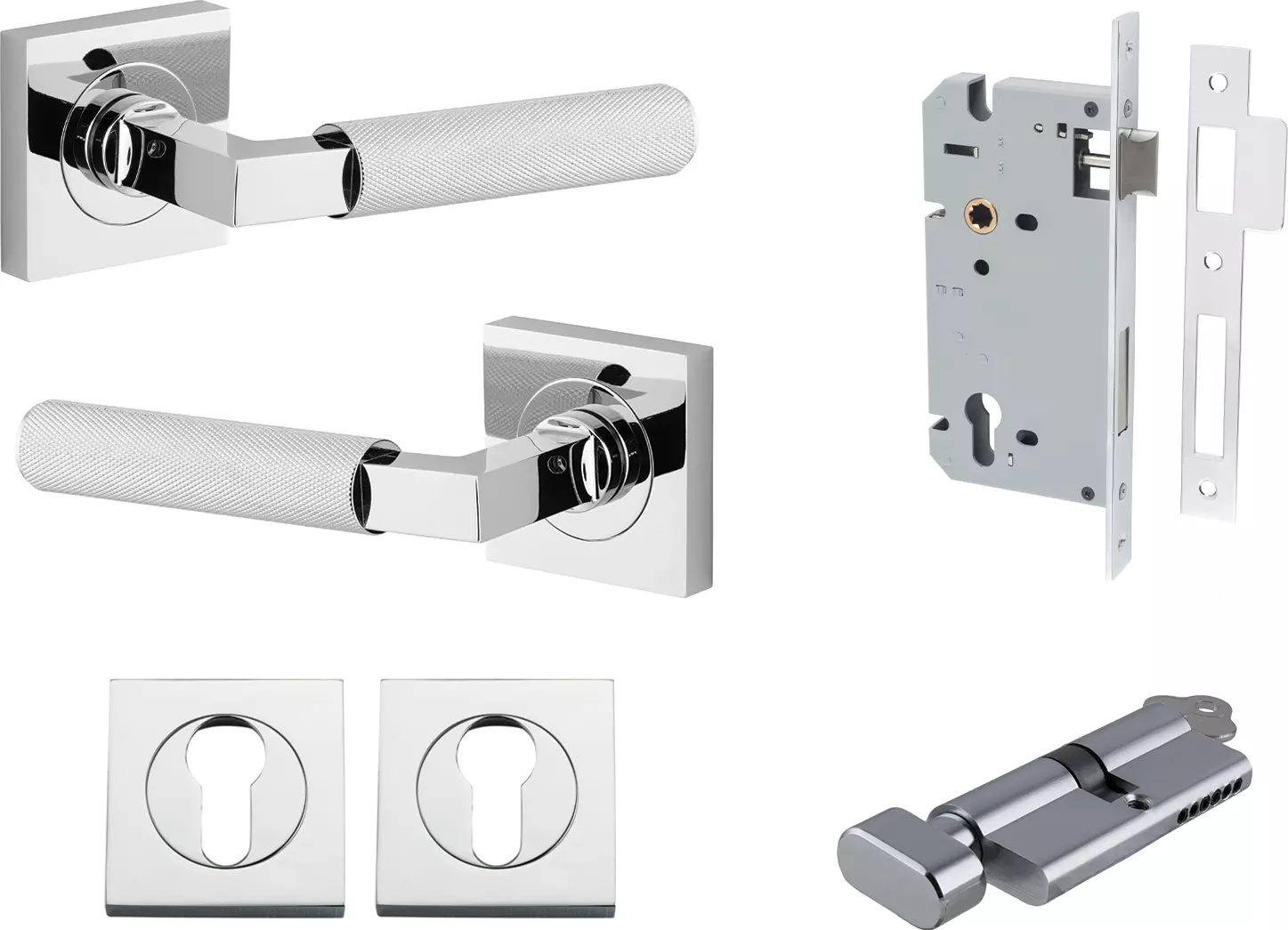 Brunswick Lever - Square Rose Entrance Set - Key / Turn - CP