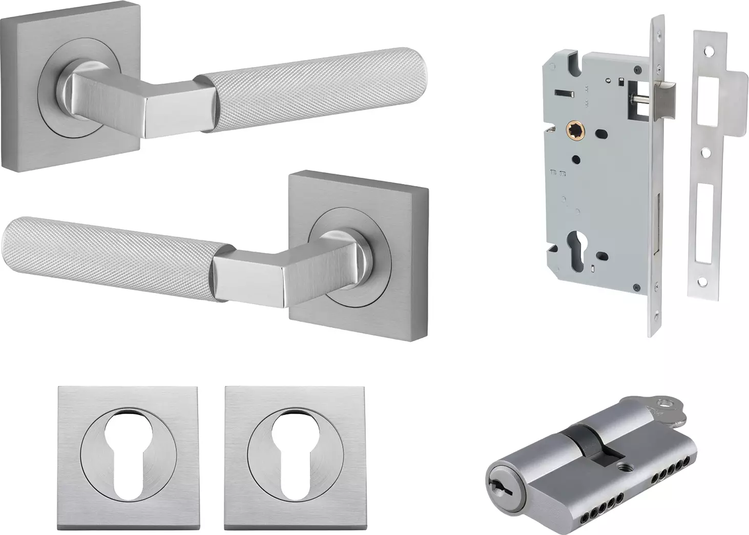 Brunswick Lever - Square Rose Entrance Set - Key / Key - SC