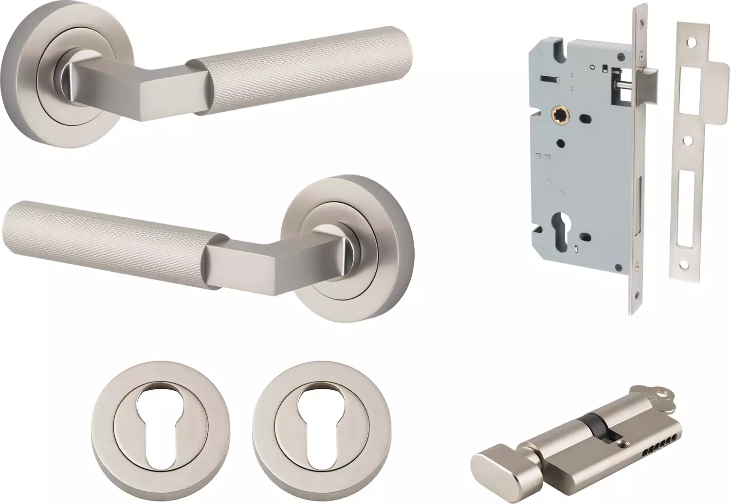 Brunswick Lever - Round Rose Entrance Set - Key / Turn - SN