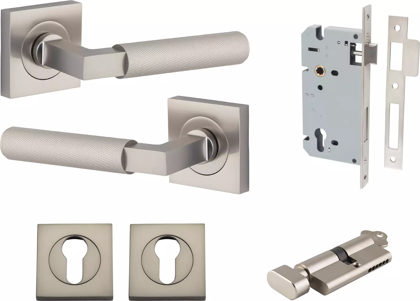 Brunswick Lever - Square Rose Entrance Set - Key / Turn - SN