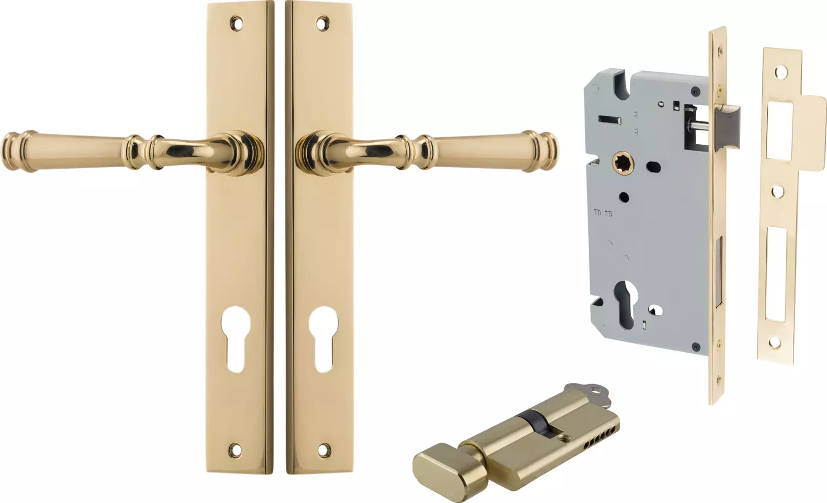 Verona Lever - Rectangular Entrance Set - Key / Turn - PB