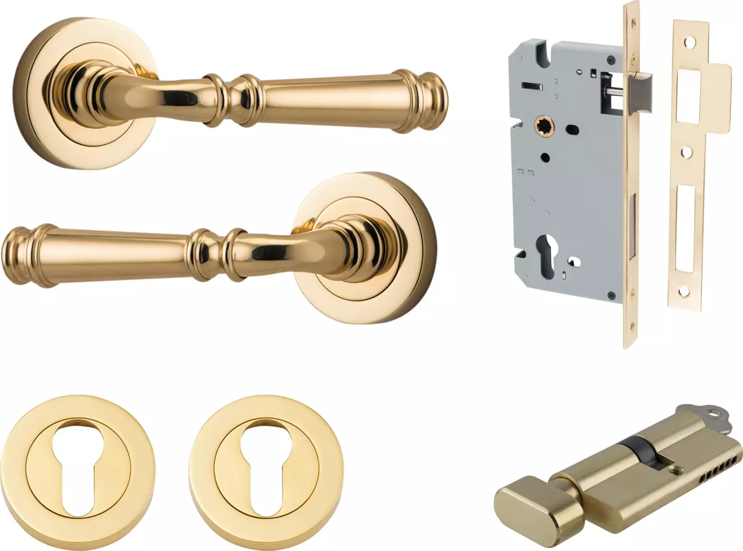 Verona Lever - Round Rose Entrance Set - Key / Turn - PB