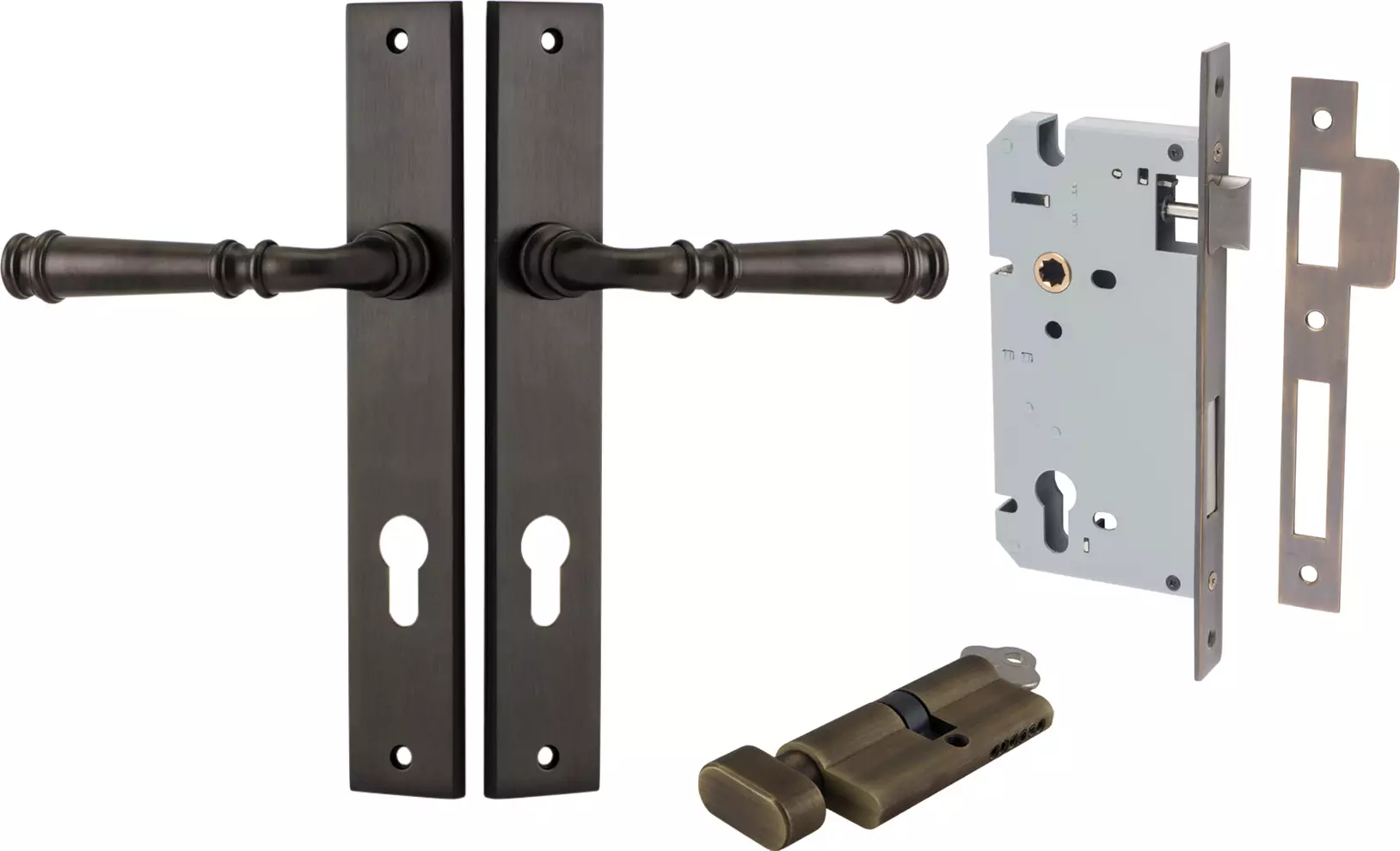 Verona Lever - Rectangular Entrance Set - Key / Turn - SB