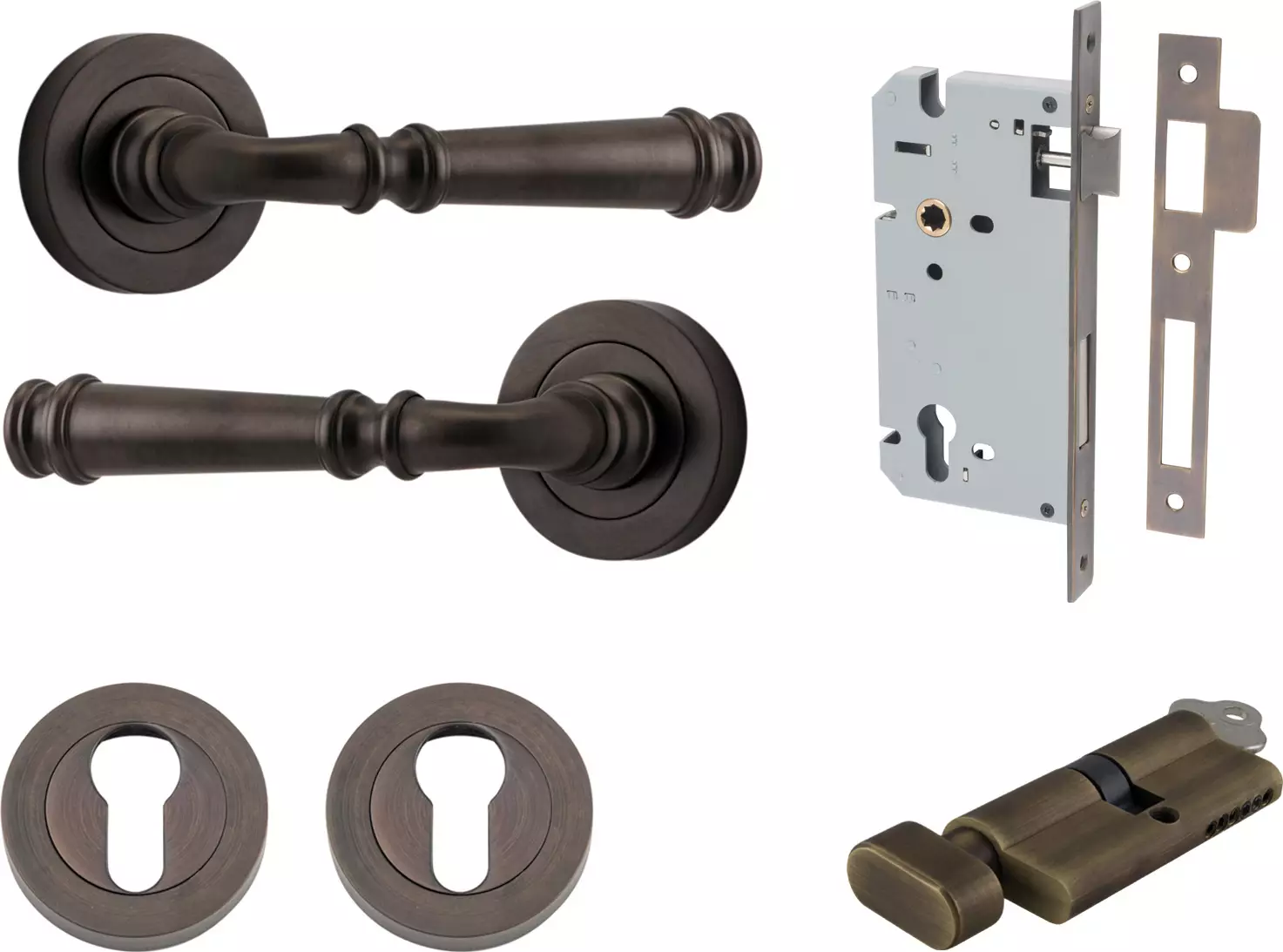 Verona Lever - Round Rose Entrance Set - Key / Turn - SB