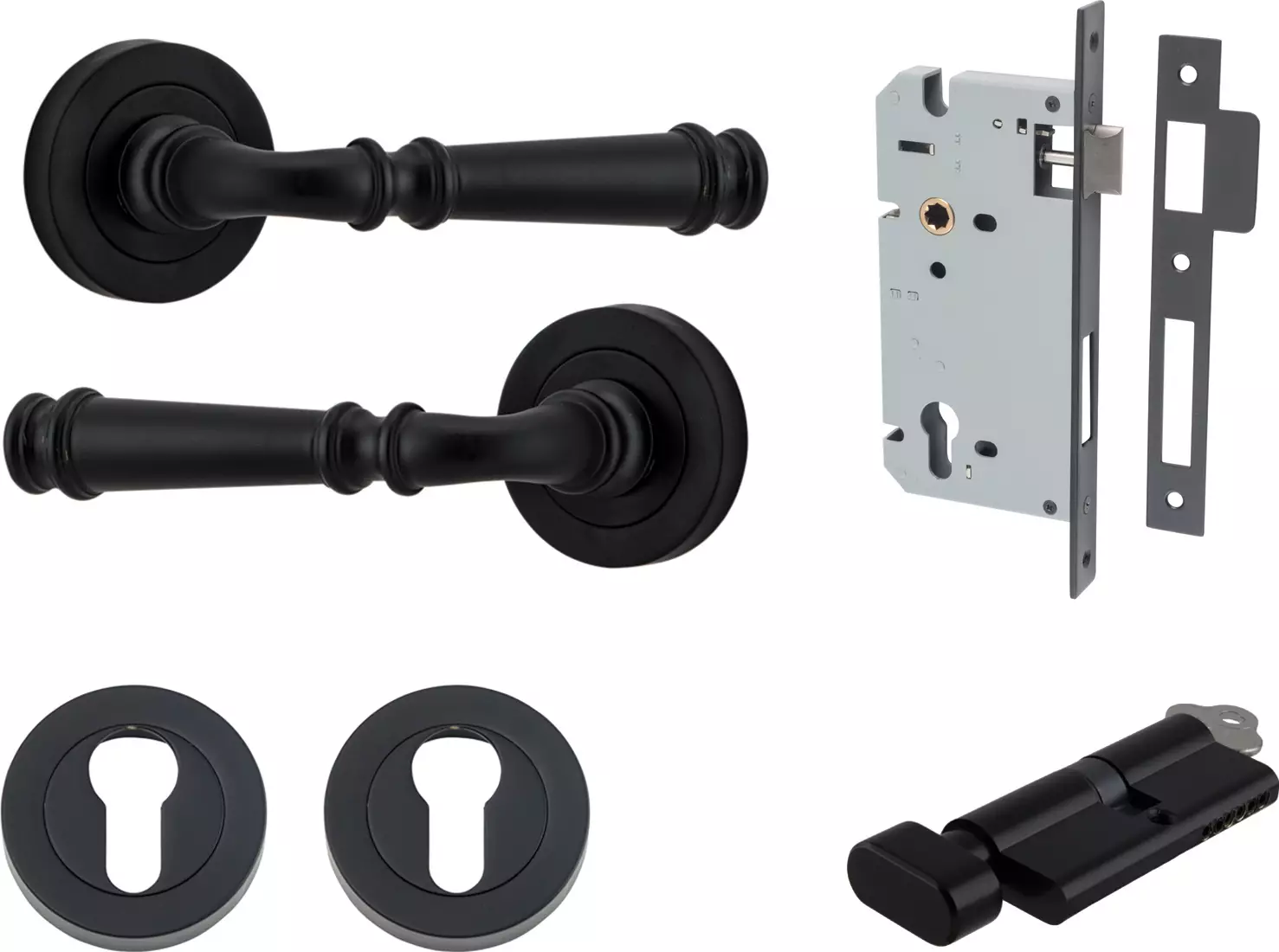 Verona Lever - Round Rose Entrance Set - Key / Turn - MB