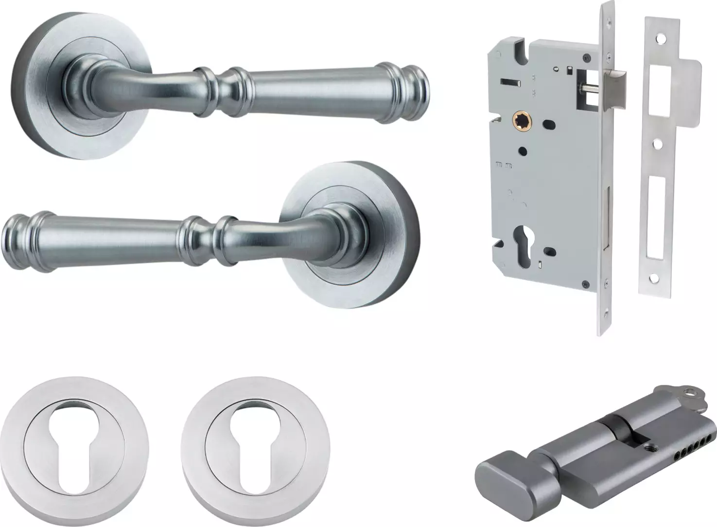 Verona Lever - Round Rose Entrance Set - Key / Turn - SC