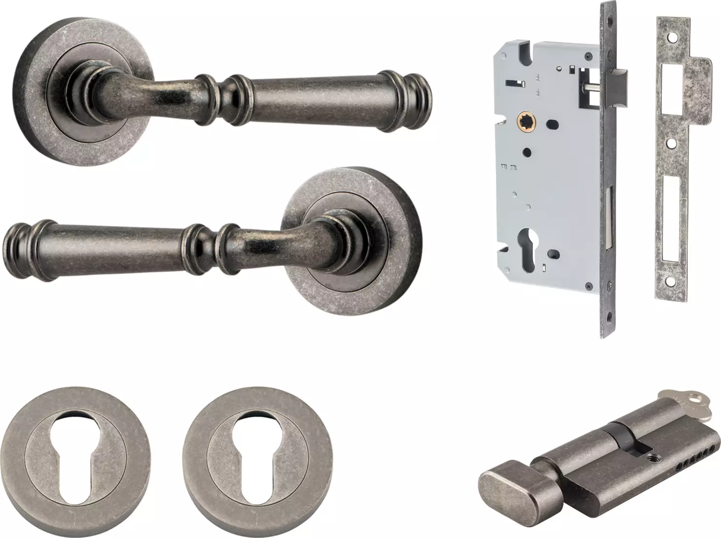 Verona Lever - Round Rose Entrance Set - Key / Turn - DN