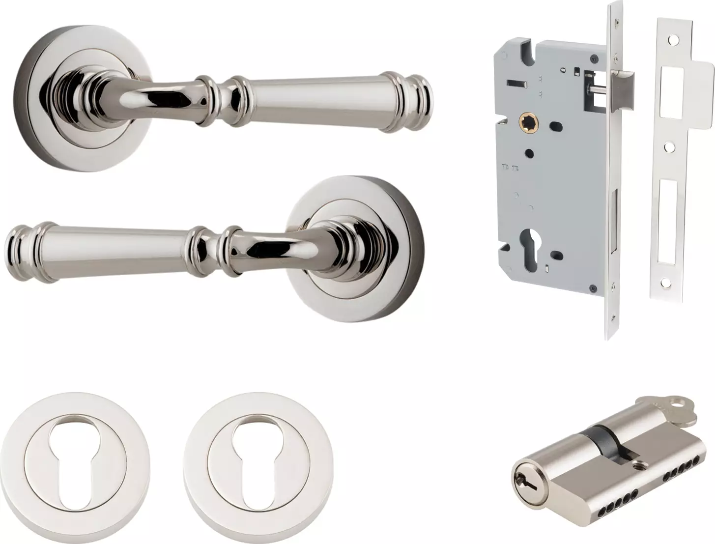 Verona Lever - Round Rose Entrance Set - Key / Key - PN