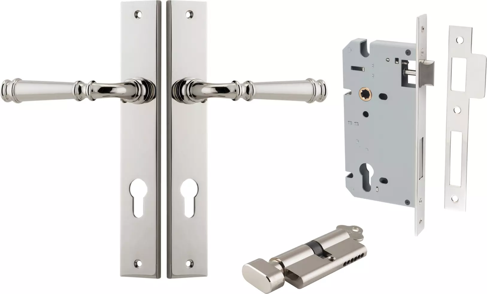 Verona Lever - Rectangular Entrance Set - Key / Turn - PN