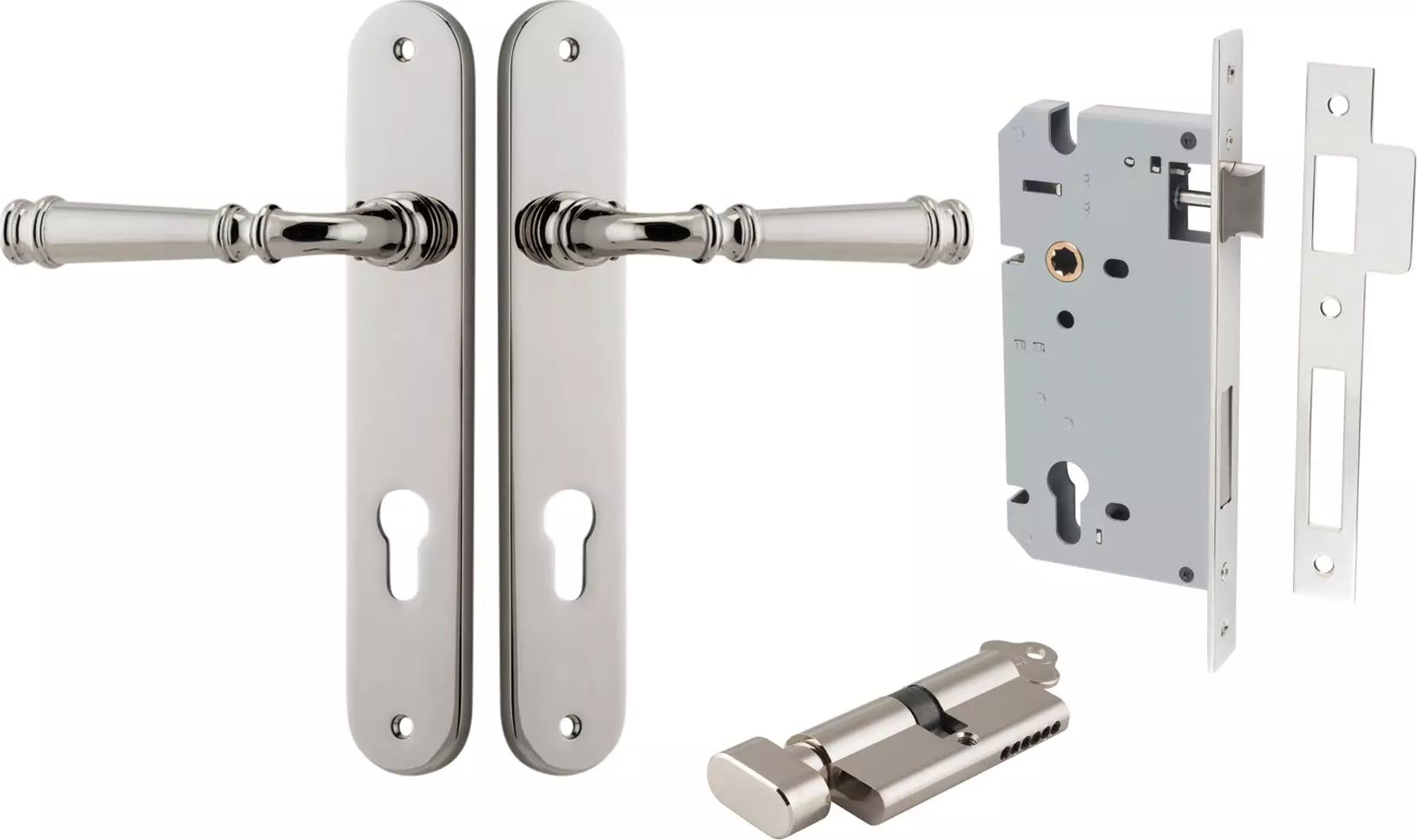 Verona Lever - Oval Entrance Set - Key / Turn - PN