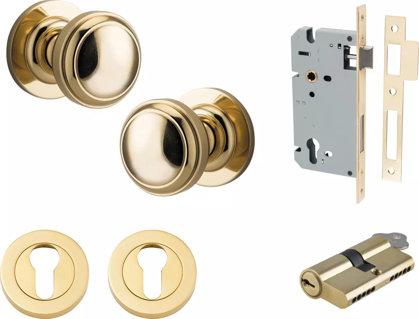 Paddington Knob - Round Rose Entrance Set - Key / Key - PB