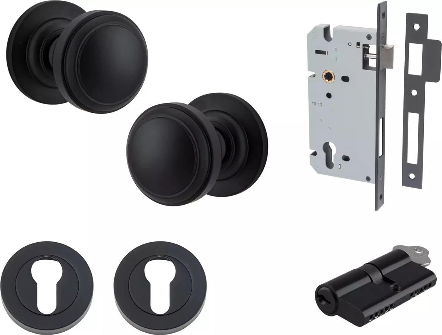 Paddington Knob - Round Rose Entrance Set - Key / Key - MB