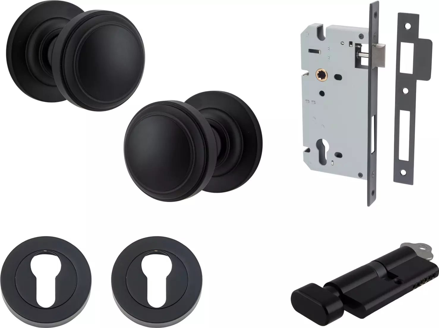 Paddington Knob - Round Rose Entrance Set - Key / Turn - MB