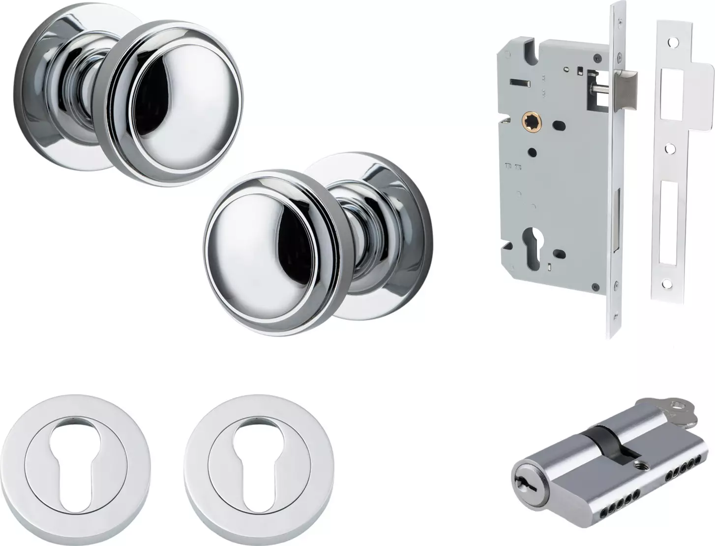 Paddington Knob - Round Rose Entrance Set - Key / Key - CP