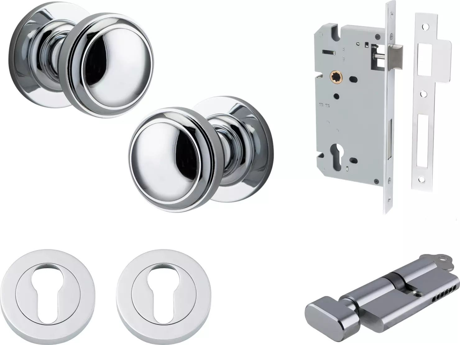 Paddington Knob - Round Rose Entrance Set - Key / Turn - CP