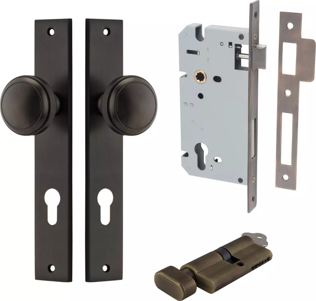 Paddington Knob - Rectangular Entrance Set - Key / Turn - SB