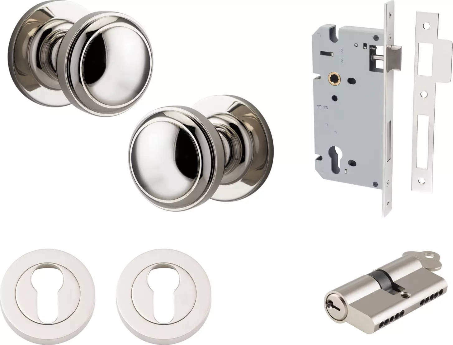 Paddington Knob - Round Rose Entrance Set - Key / Key - PN