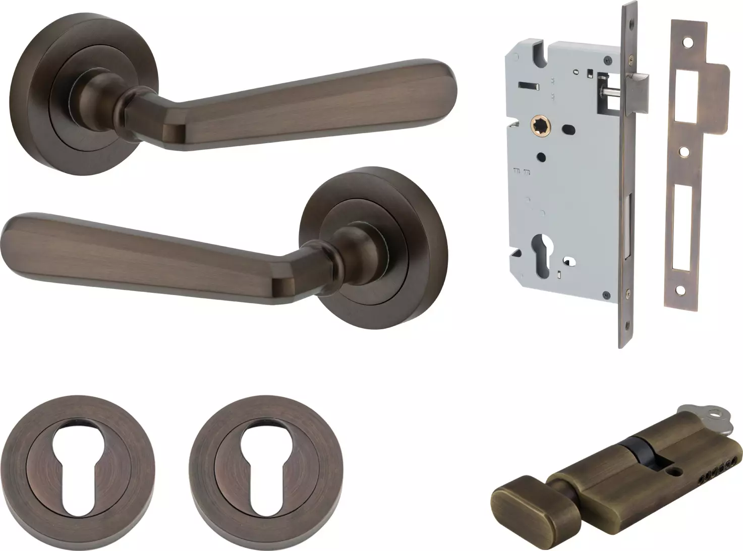 Copenhagen Lever - Round Rose Entrance Set - Key / Turn - SB