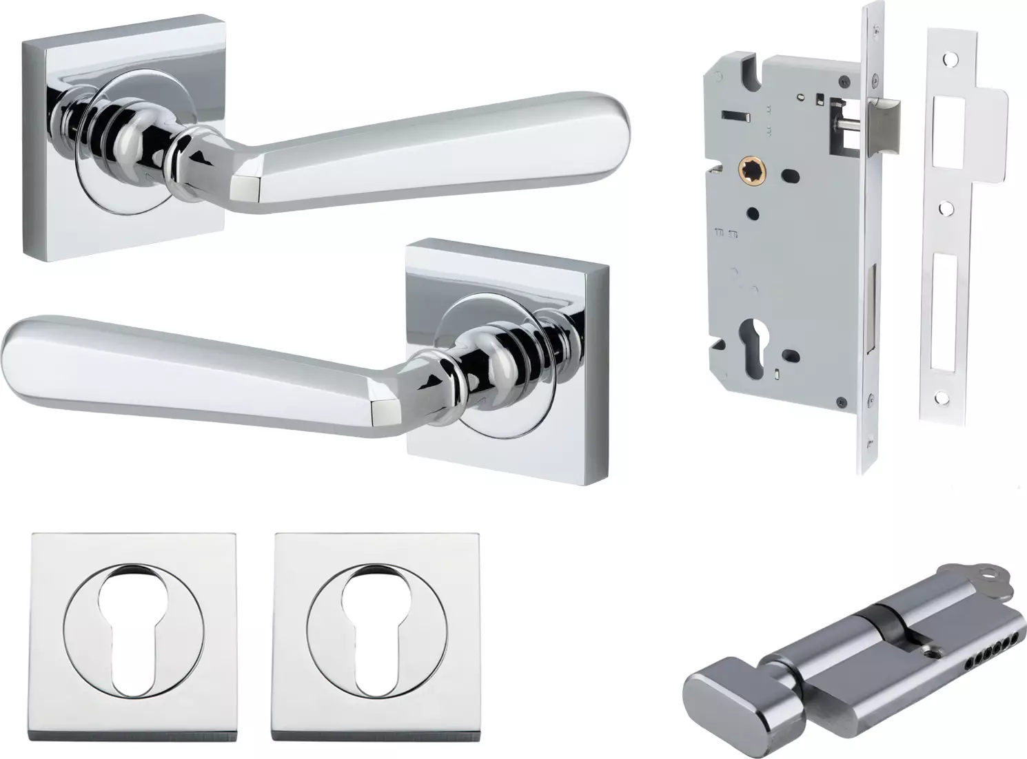 Copenhagen Lever - Square Rose Entrance Set - Key / Turn - CP
