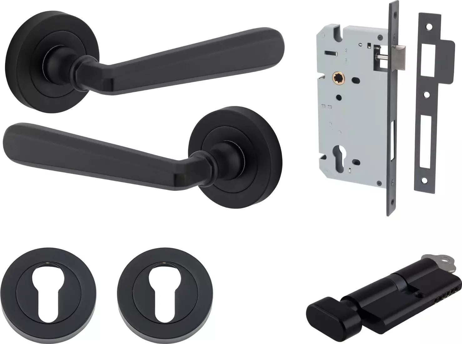 Copenhagen Lever - Round Rose Entrance Set - Key / Turn - MB