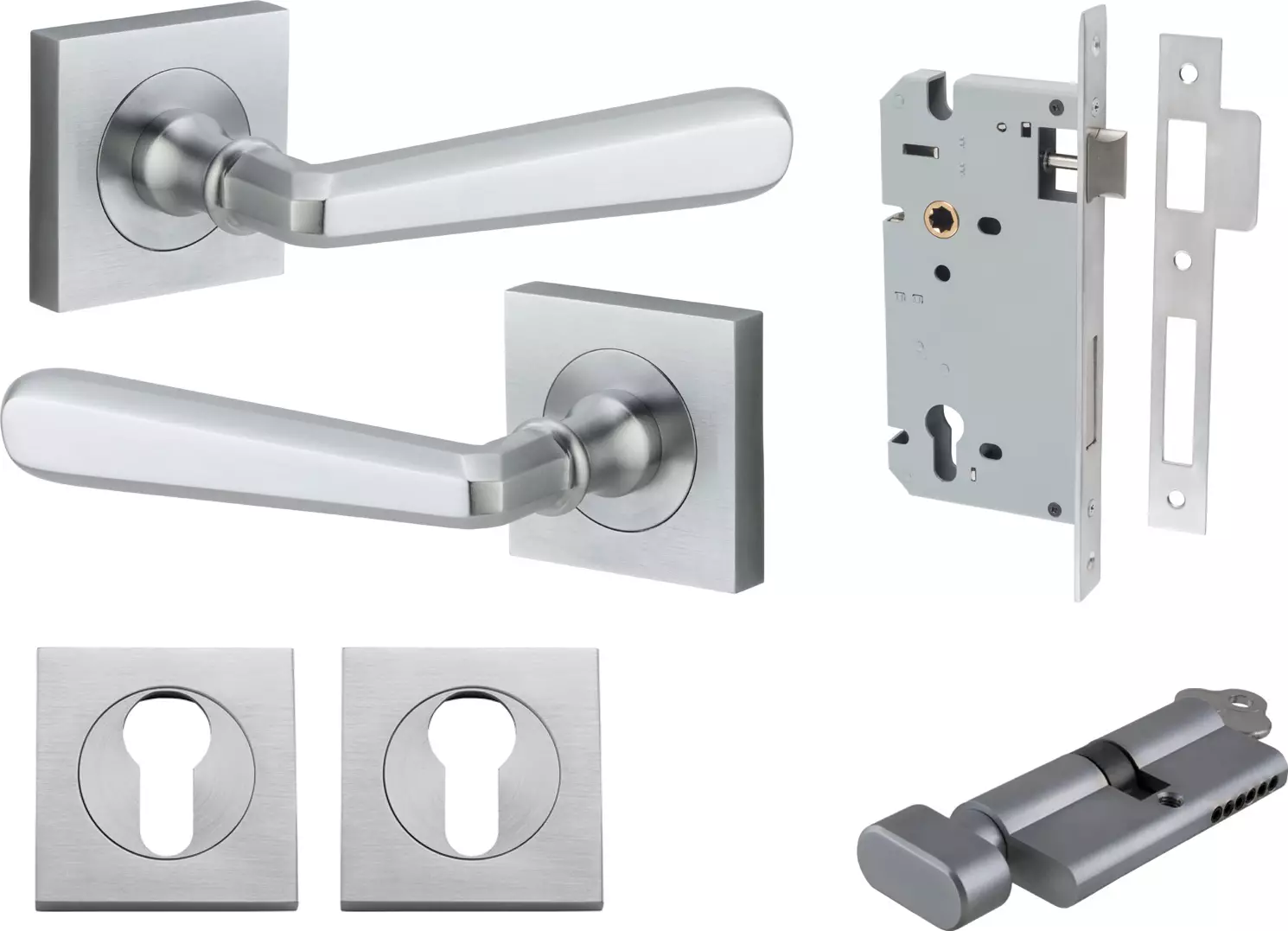 Copenhagen Lever - Square Rose Entrance Set - Key / Turn - SC