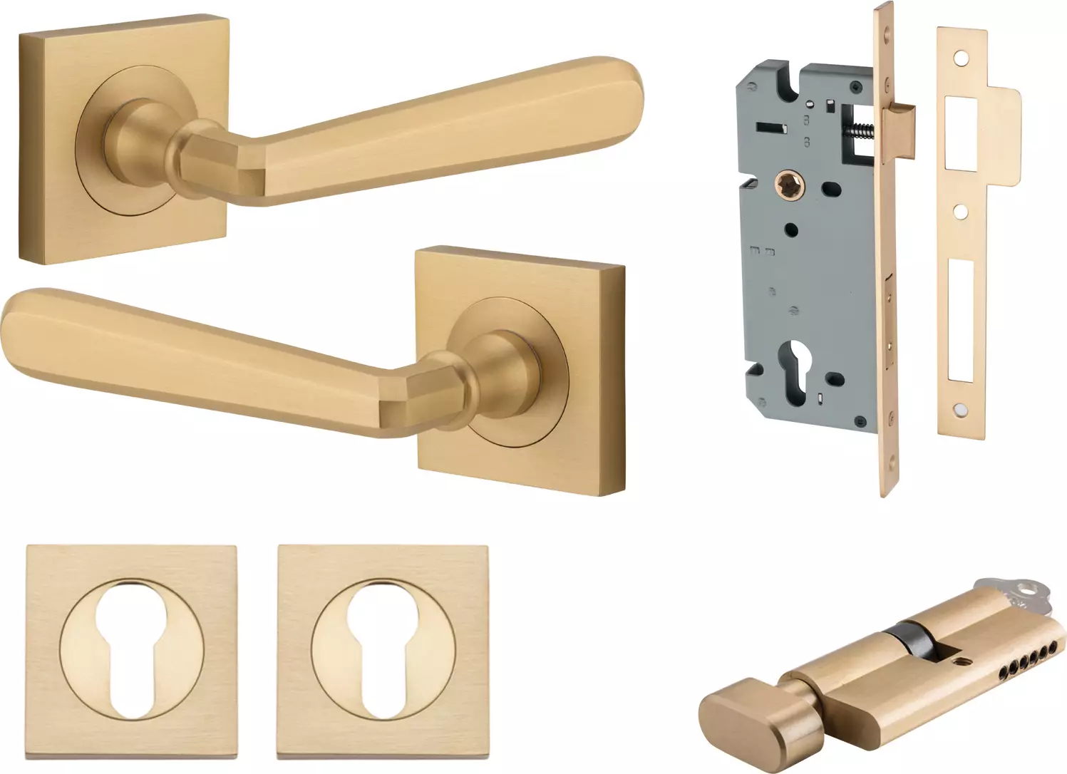 Copenhagen Lever - Square Rose Entrance Set - Key / Turn - BB