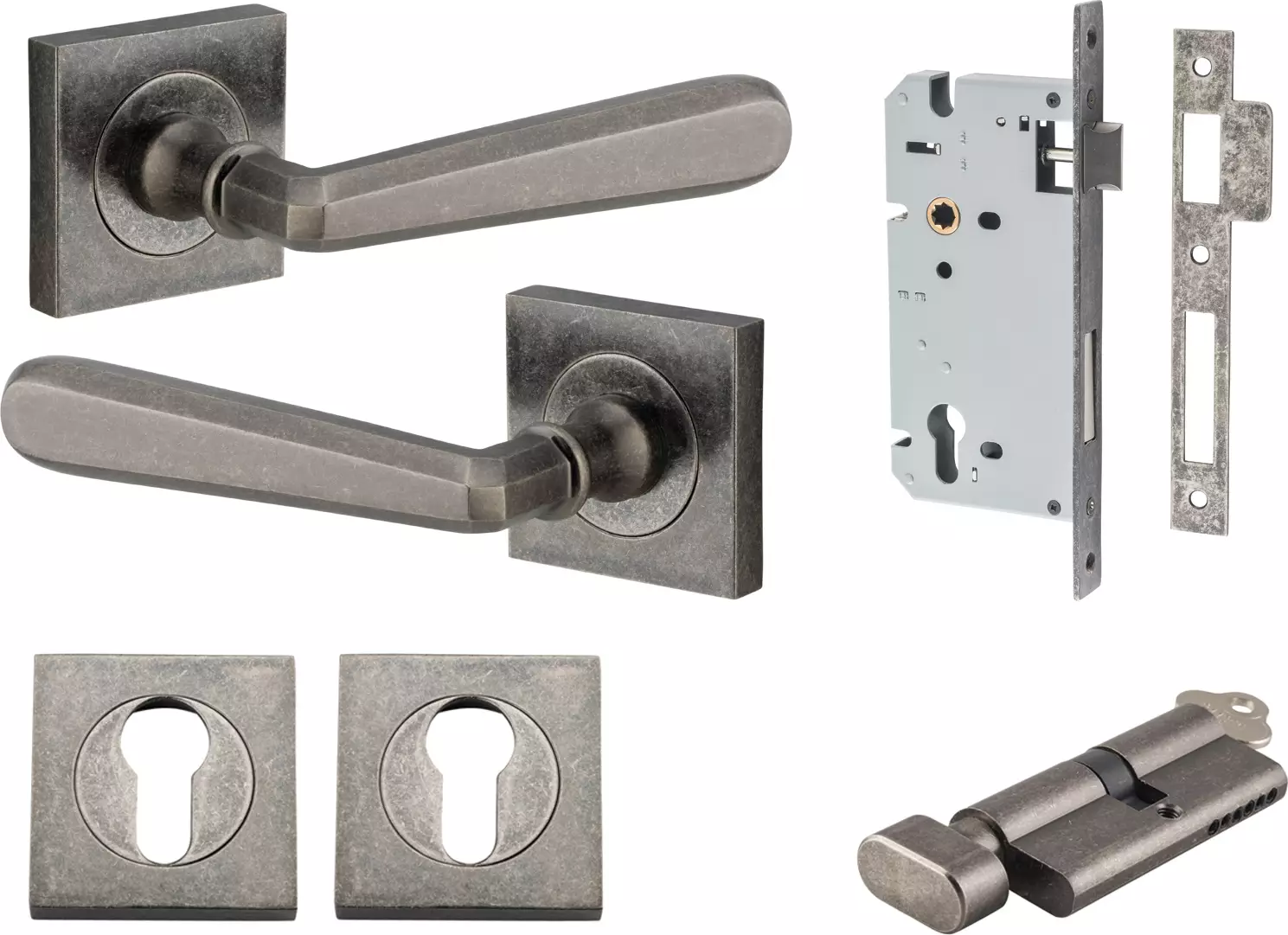 Copenhagen Lever - Square Rose Entrance Set - Key / Turn - DN