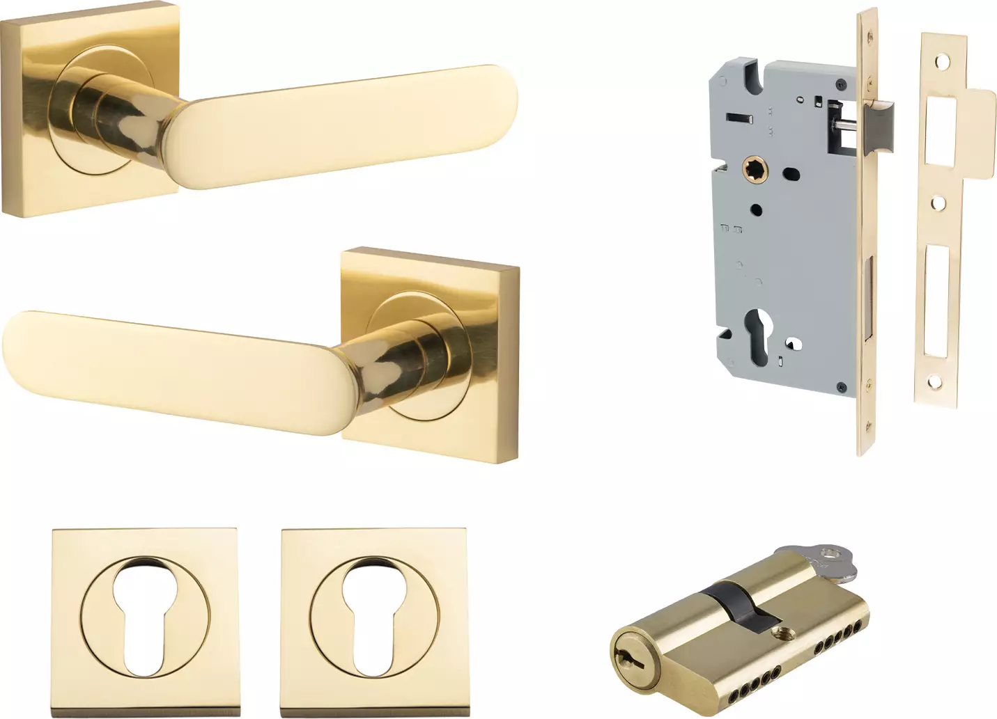 Bronte Lever - Square Rose Entrance Set - Key / Key - PB