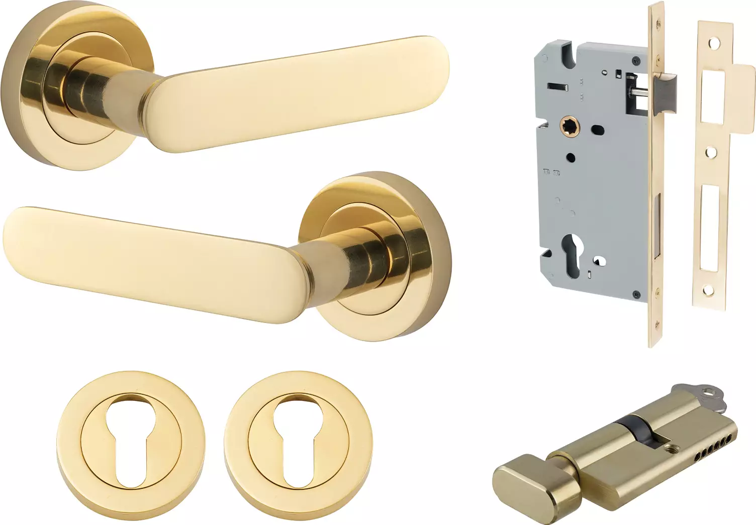 Bronte Lever - Round Rose Entrance Set - Key / Turn - PB