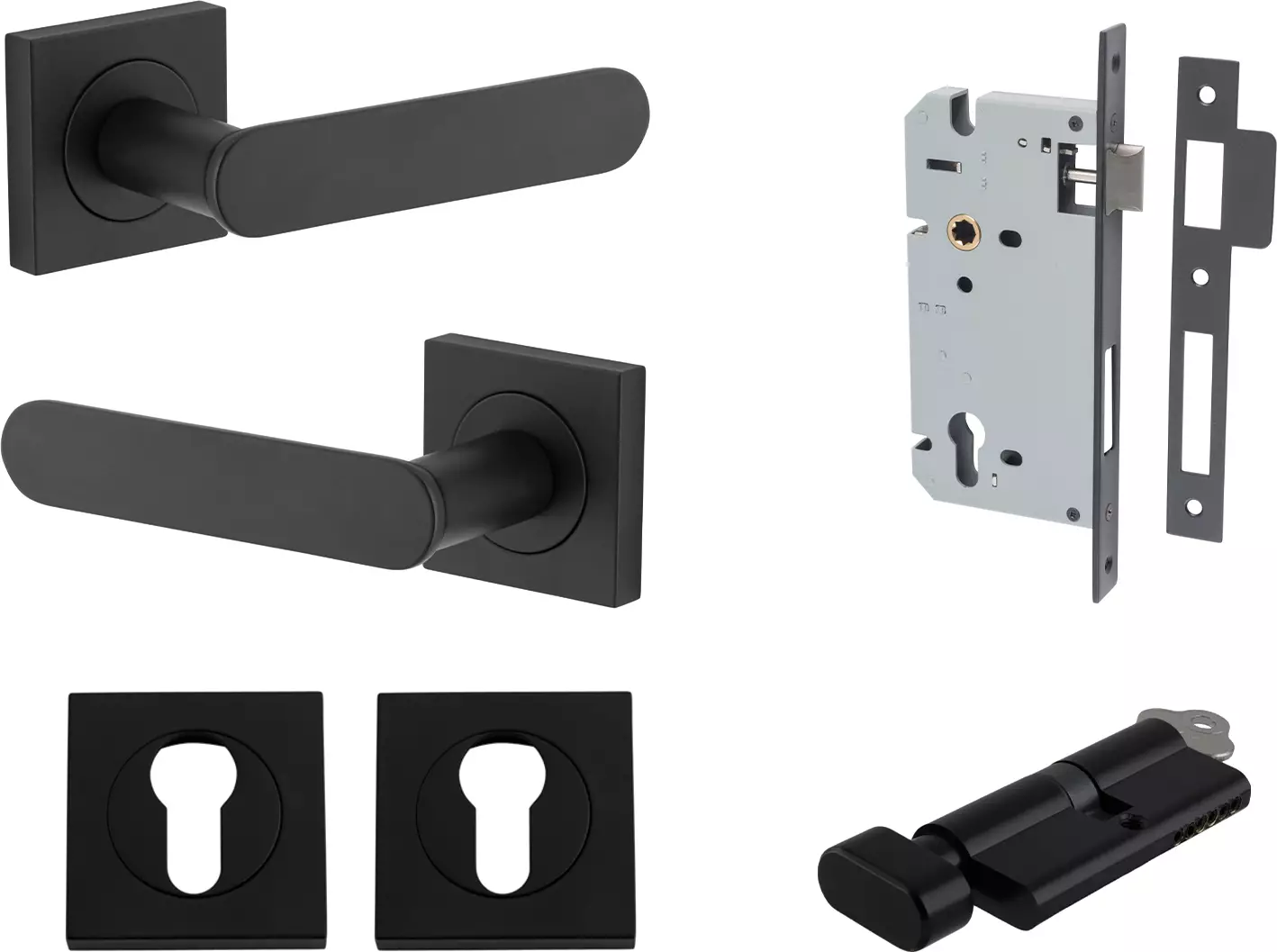 Bronte Lever - Square Rose Entrance Set - Key / Turn - MB