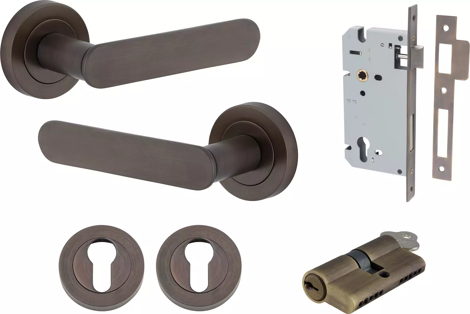 Bronte Lever - Round Rose Entrance Set - Key / Key - SB