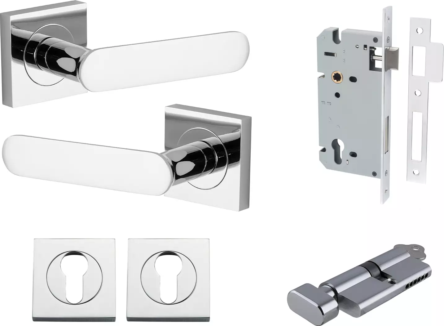 Bronte Lever - Square Rose Entrance Set - Key / Turn - CP