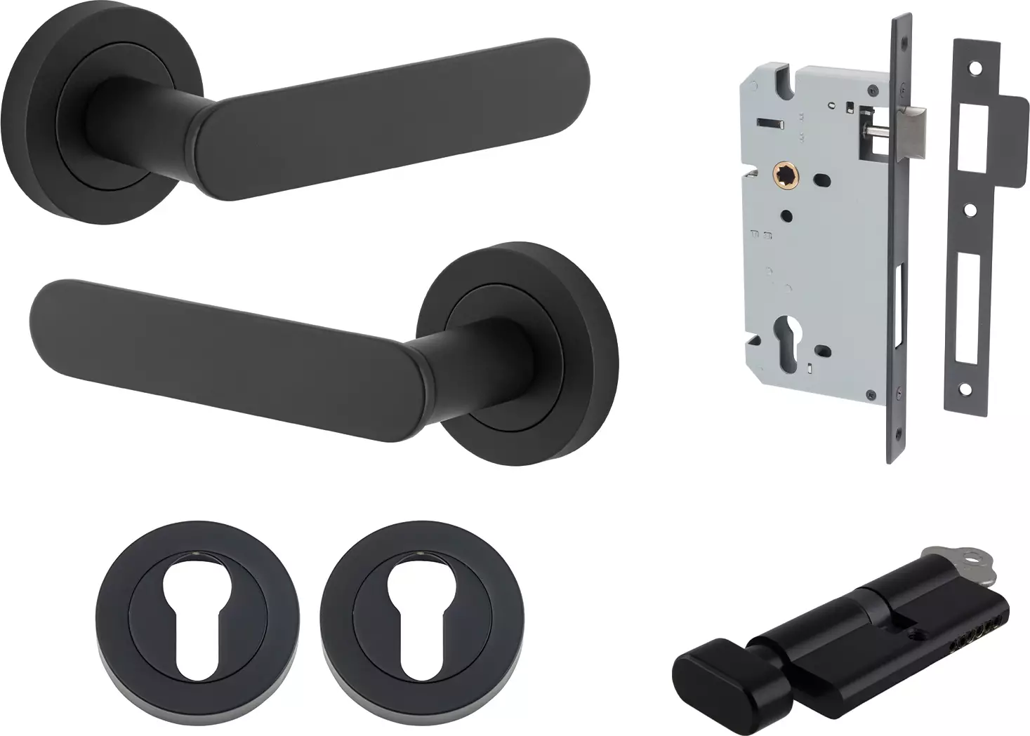 Bronte Lever - Round Rose Entrance Set - Key / Turn - MB