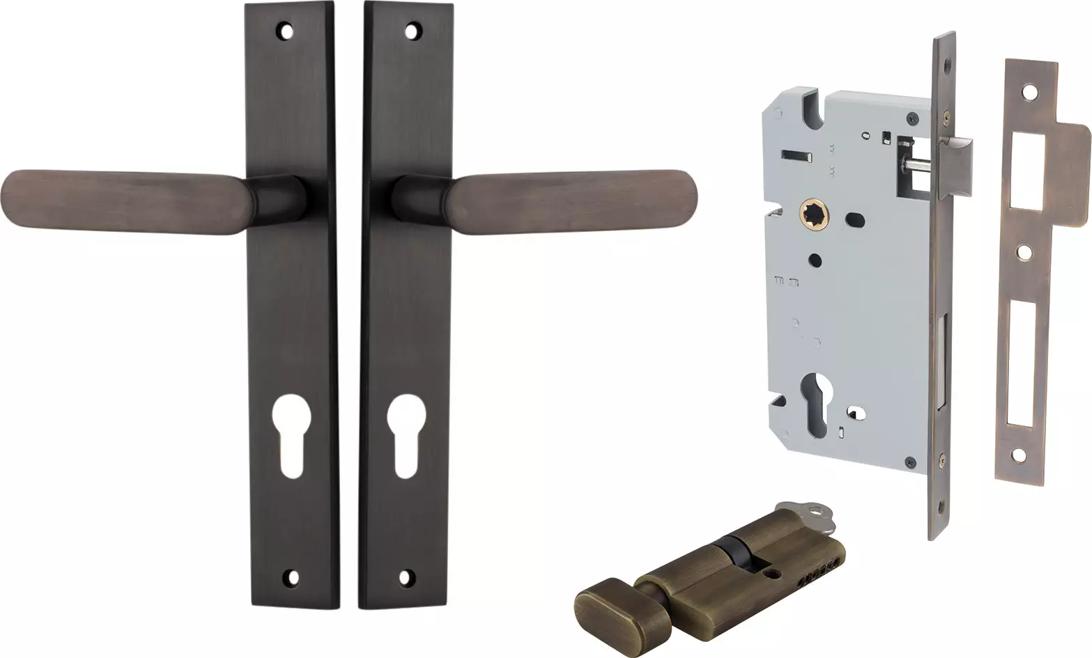 Bronte Lever - Rectangular Entrance Set - Key / Turn - SB