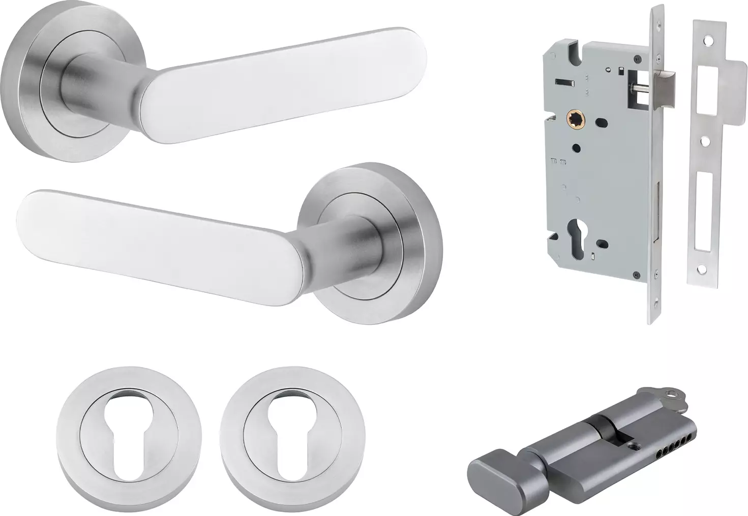 Bronte Lever - Round Rose Entrance Set - Key / Turn - SC