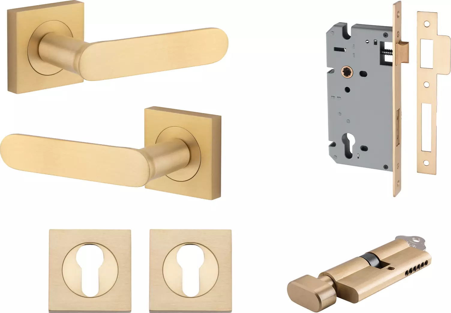 Bronte Lever - Square Rose Entrance Set - Key / Turn - BB