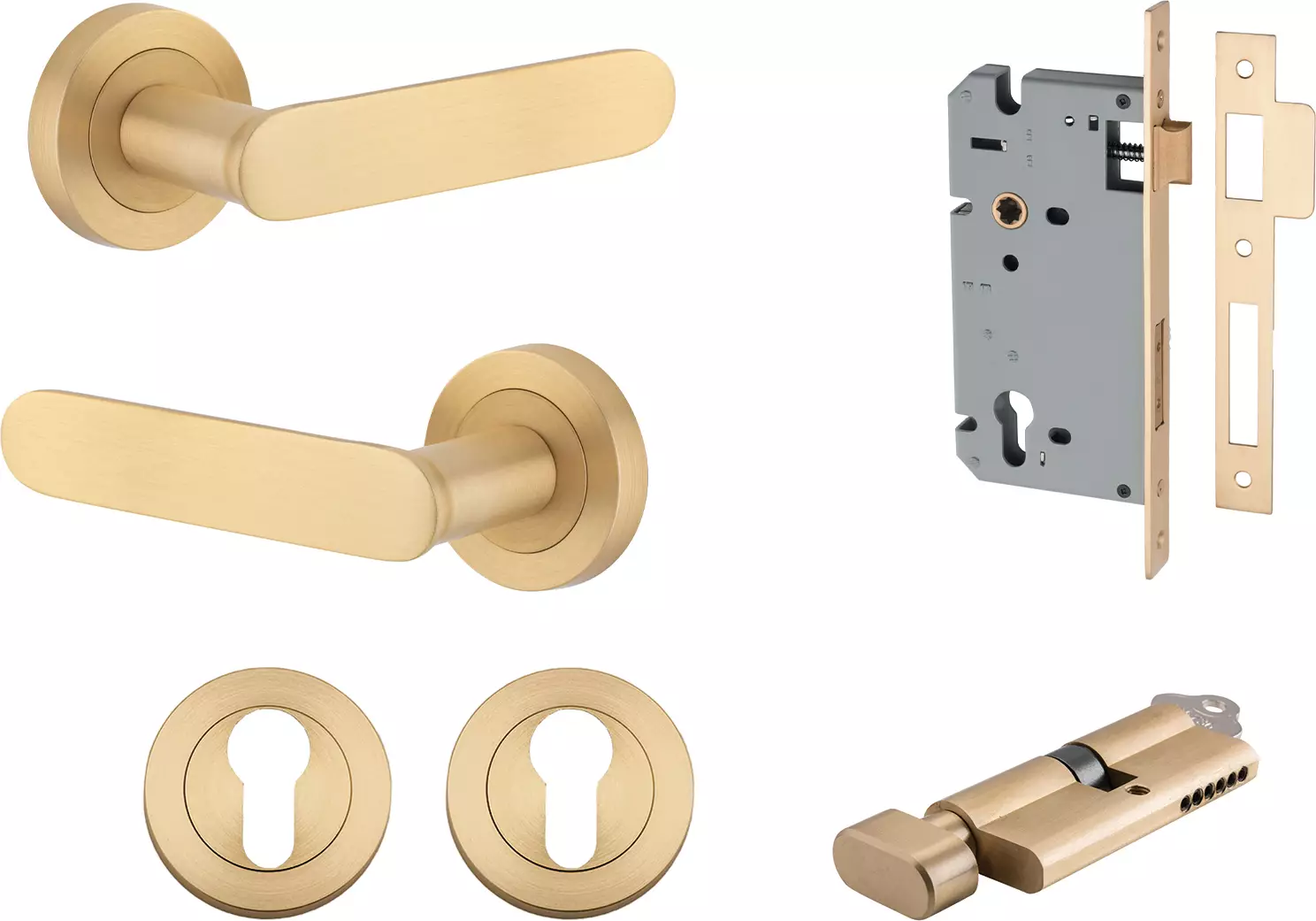 Bronte Lever - Round Rose Entrance Set - Key / Turn - BB