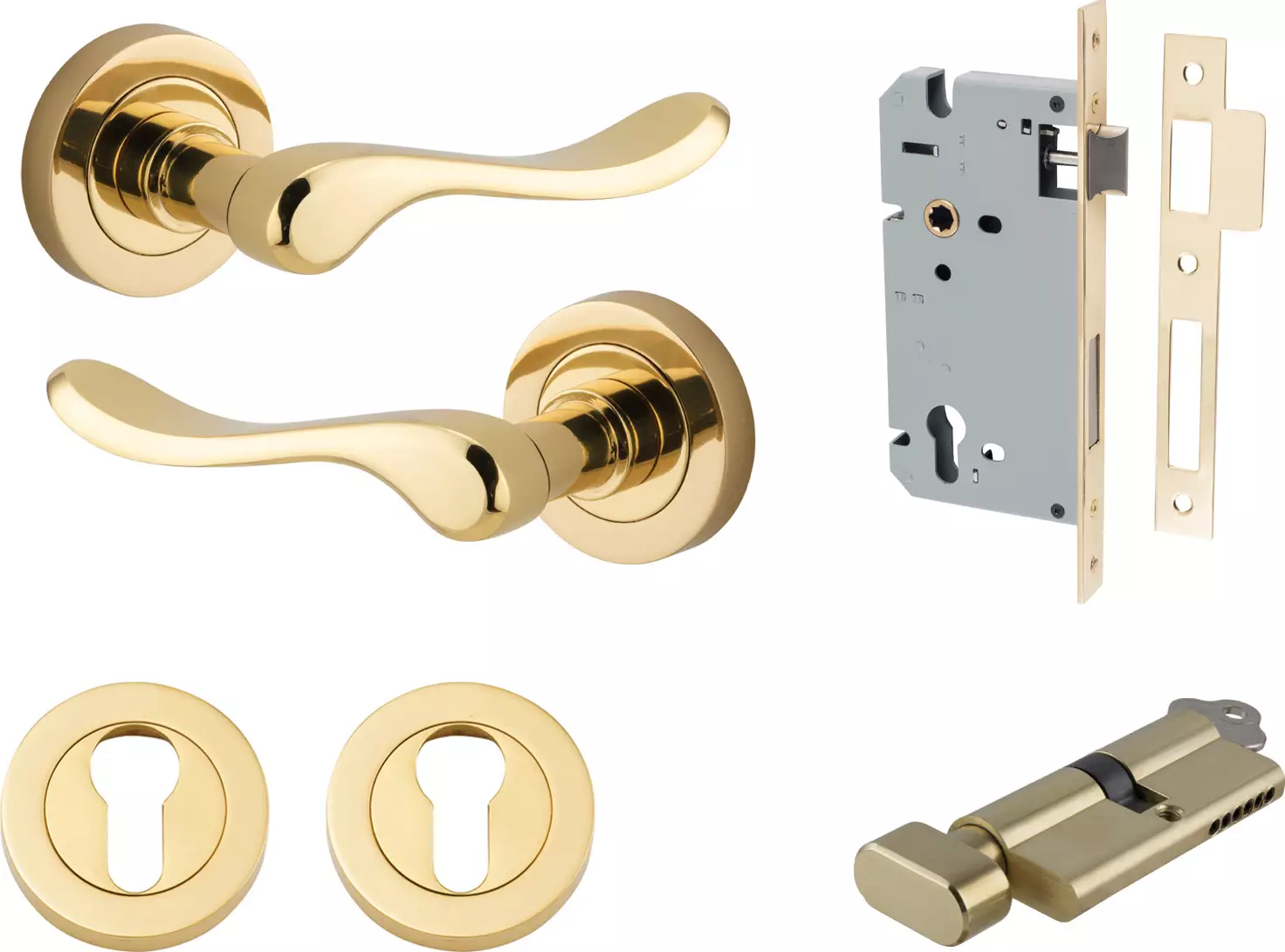 Stirling Lever - Round Rose Entrance Set - Key / Turn - PB