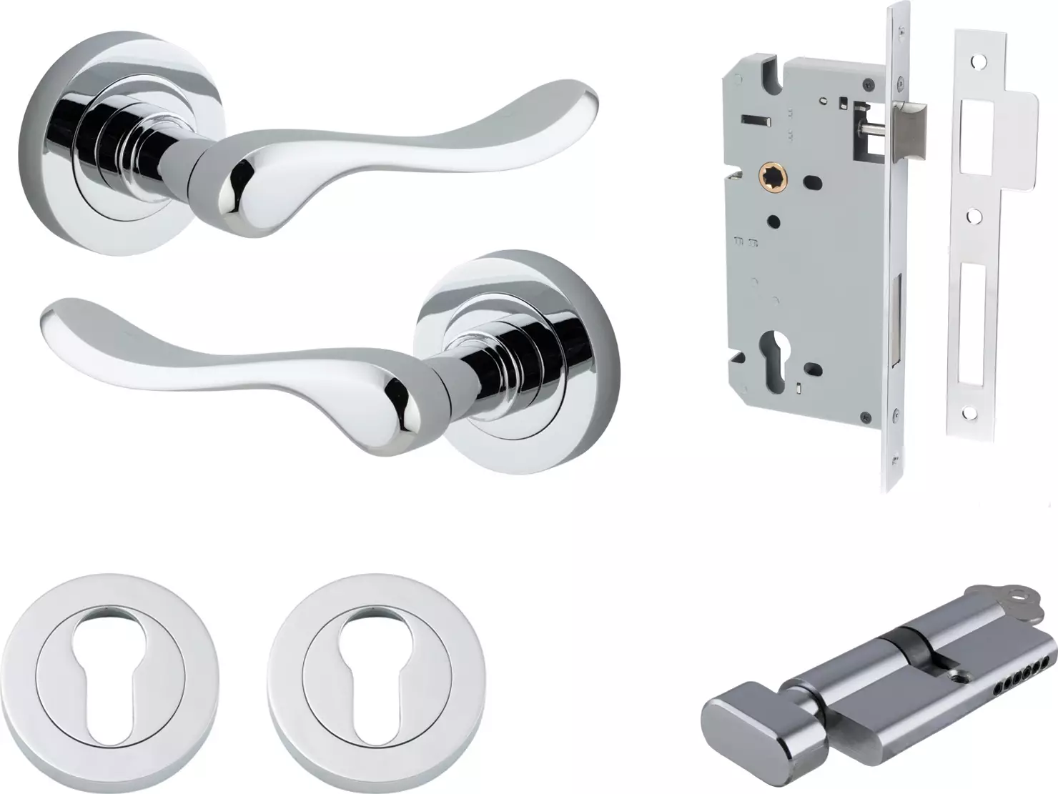 Stirling Lever - Round Rose Entrance Set - Key / Turn - CP