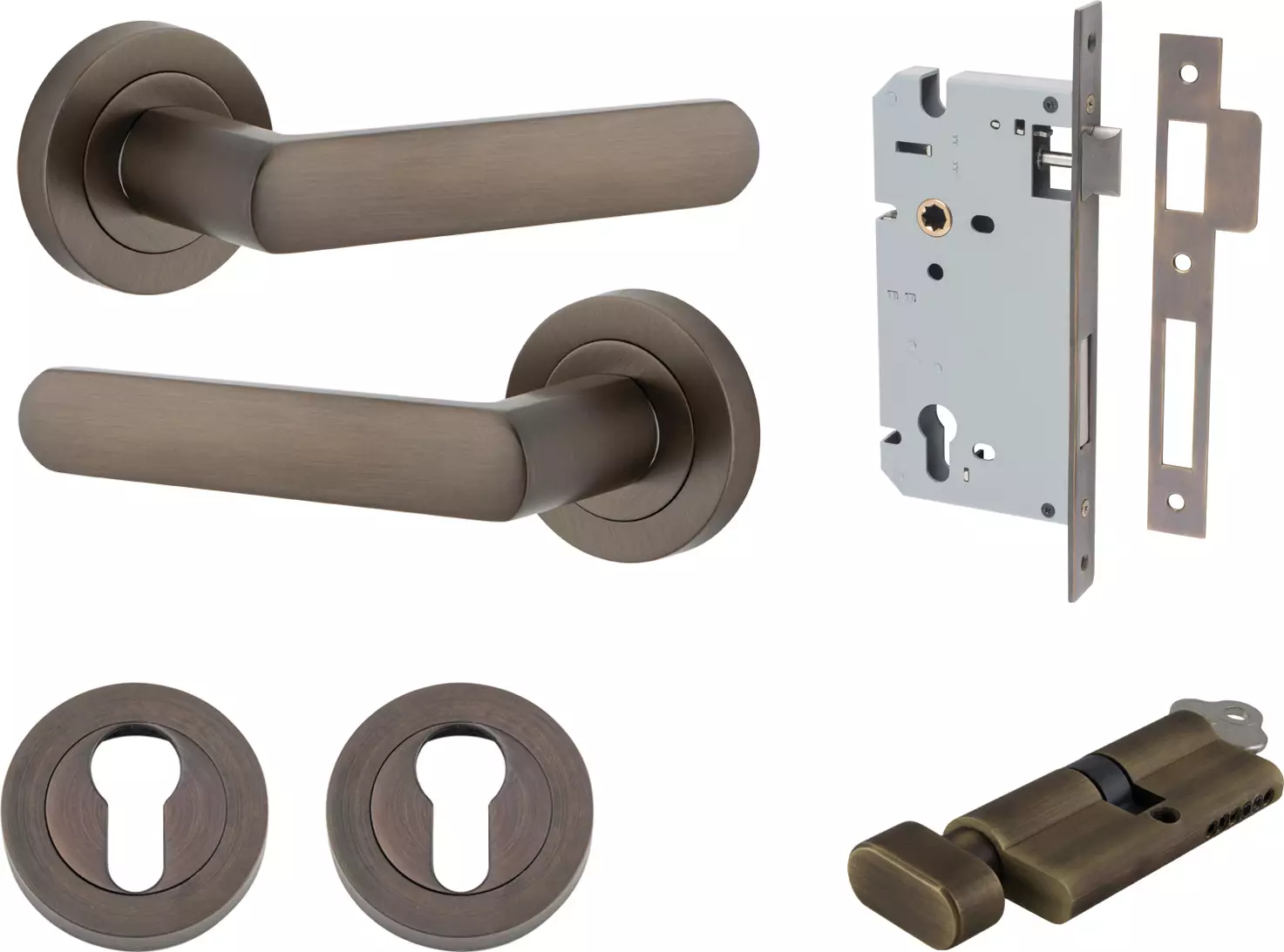 Osaka Lever - Round Rose Entrance Set - Key / Turn - SB