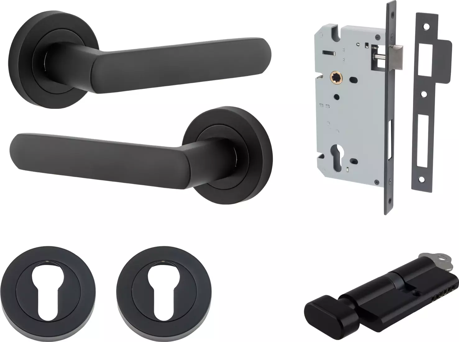 Osaka Lever - Round Rose Entrance Set - Key / Turn - MB