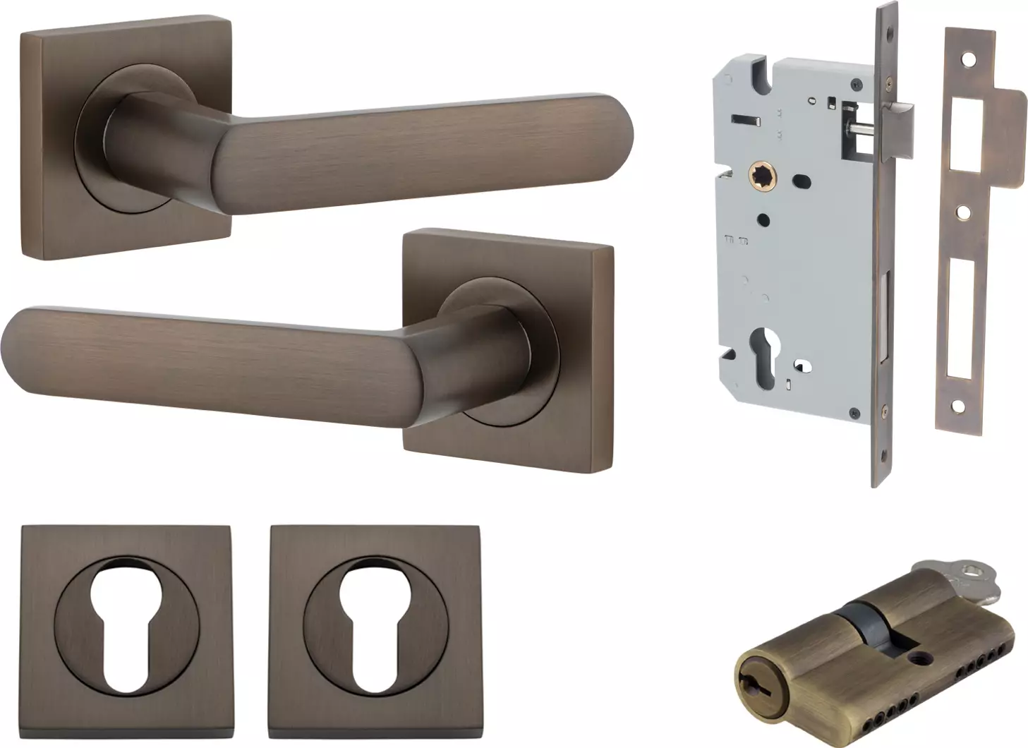 Osaka Lever - Square Rose Entrance Set - Key / Key - SB