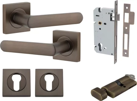 Osaka Lever - Square Rose Entrance Set - Key / Turn - SB
