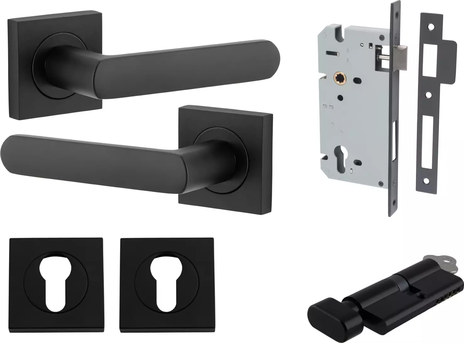 Osaka Lever - Square Rose Entrance Set - Key / Turn - MB