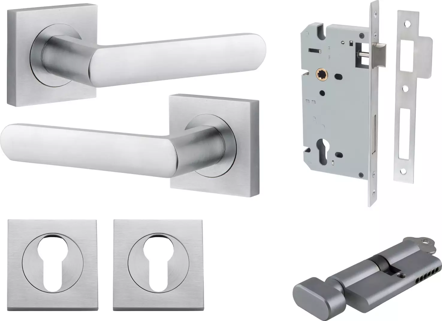 Osaka Lever - Square Rose Entrance Set - Key / Turn - SC