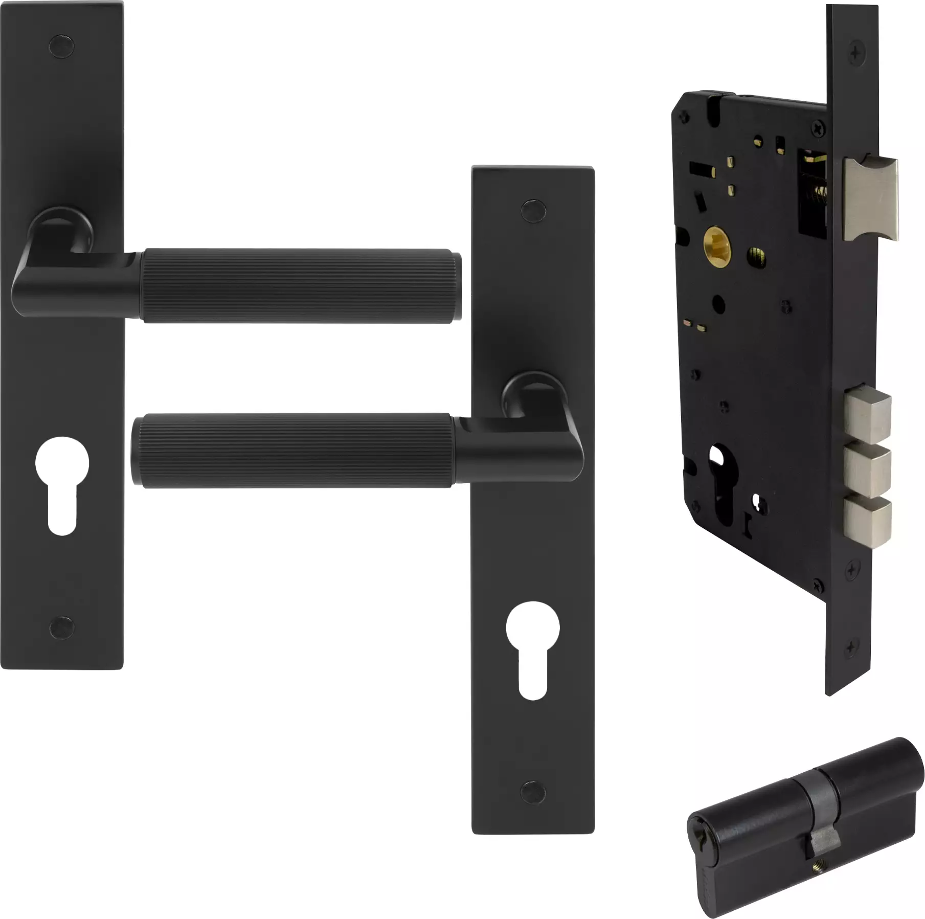 Lumina Longplate Entrance Set - K/K - Linear Knurl - BLK