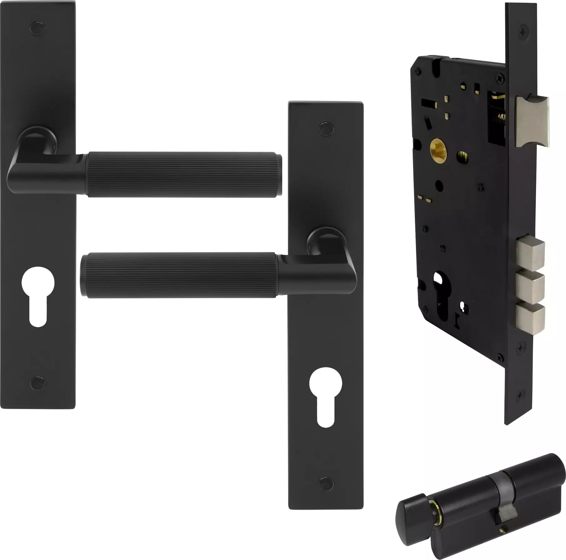 Lumina Longplate Entrance Set - K/T - Linear Knurl - BLK