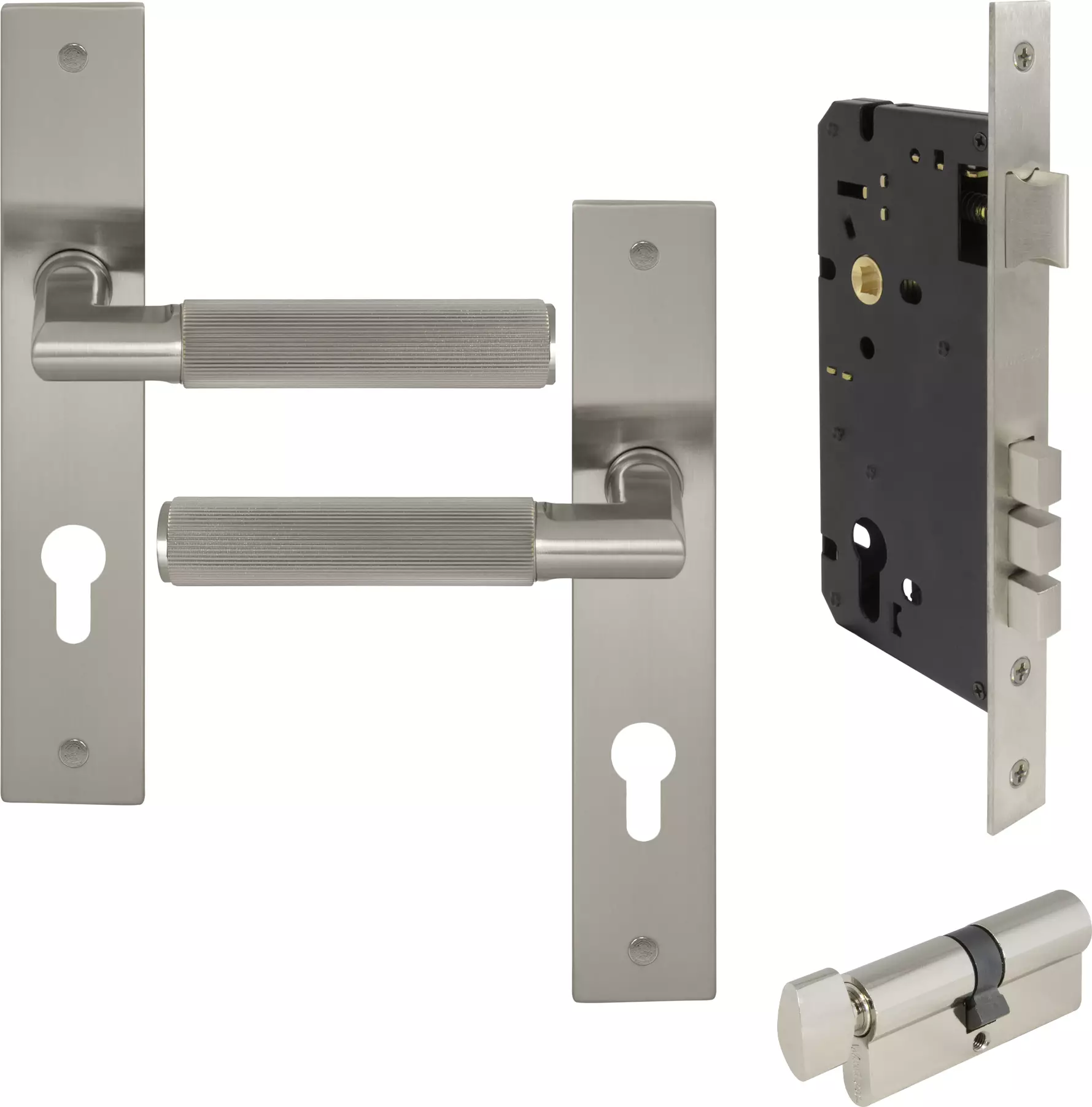 Lumina Longplate Entrance Set - K/T - Linear Knurl - BN